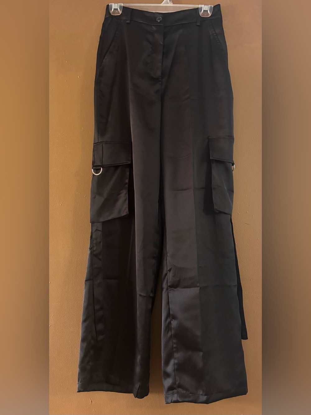 Sincerely Jules Black Satin High Waisted Cargo Pants Size S